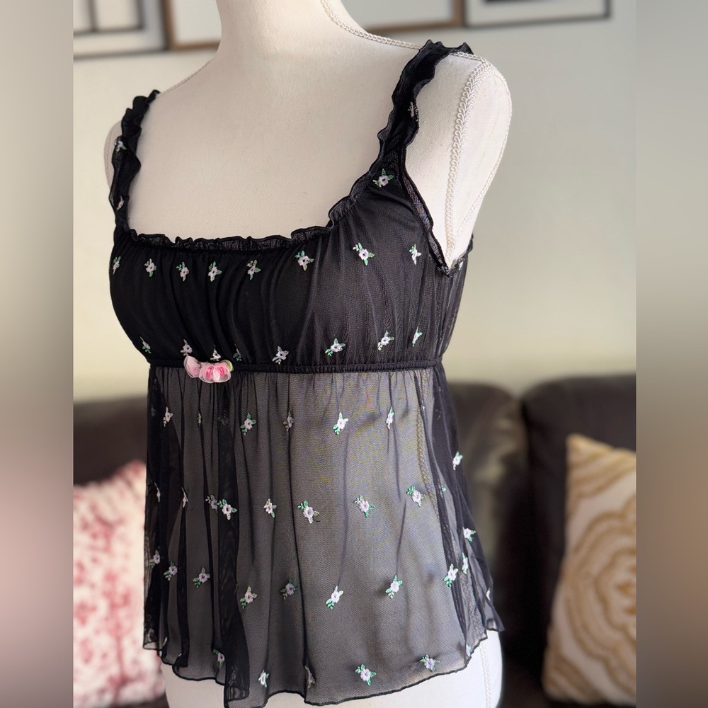 Y2k Victoria's Secret‎ Mesh Floral Embroidered Corset Milk Maid Tank Top Size L - Picture 9 of 15